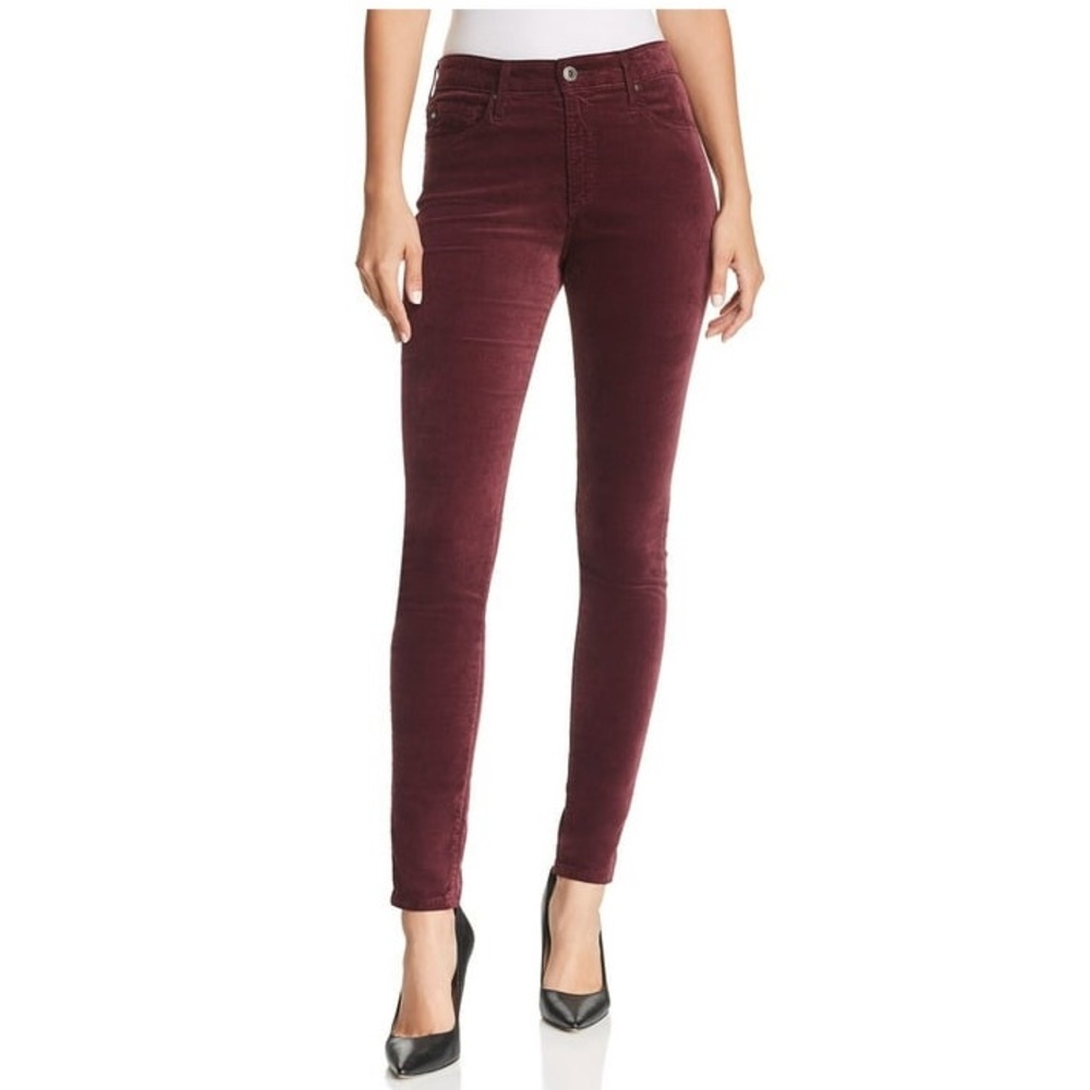 NWT AG Adriano Goldschmied The Farrah Skinny Corduroy High Rise in Maroon Sz 24